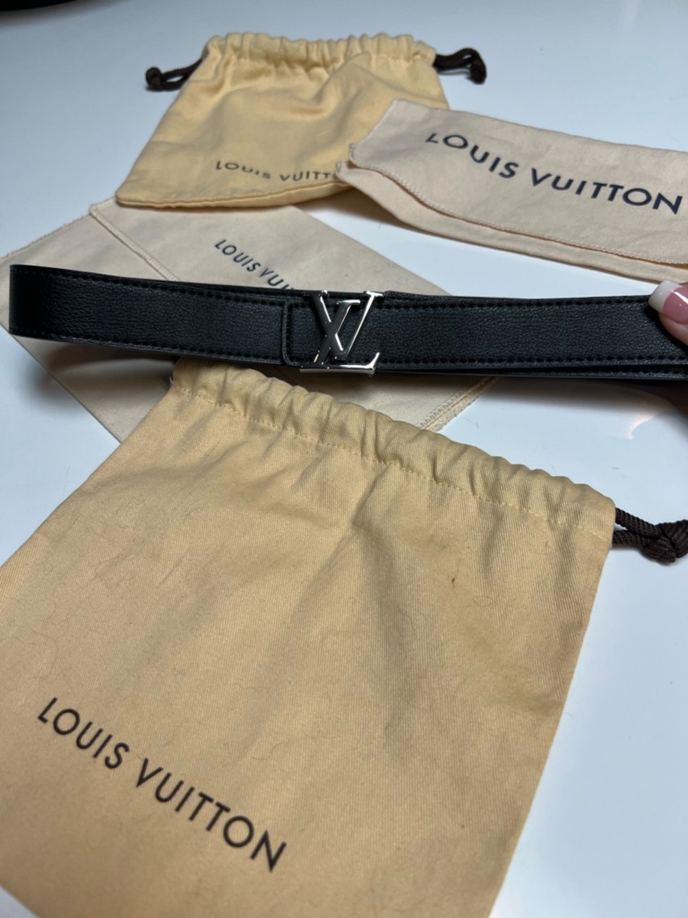 Louis Vuitton Black Leather Belt with Silver LV Initials Buckle - Picture 7 of 7